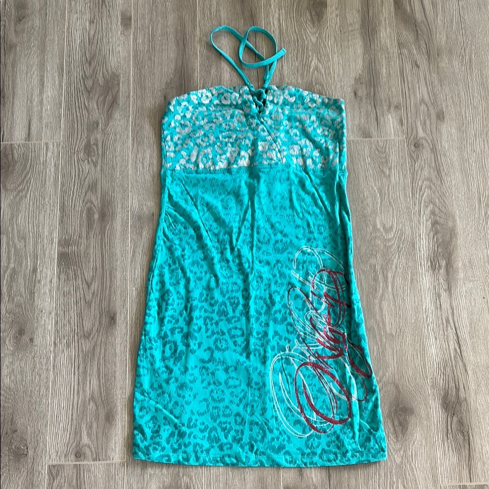 Stylish Turquoise Dress with Leopard Print
